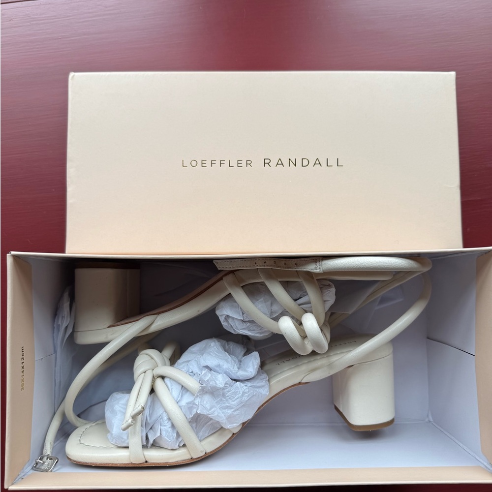 Loeffler Randall Mikel White Bow Mid-Heel Sandal